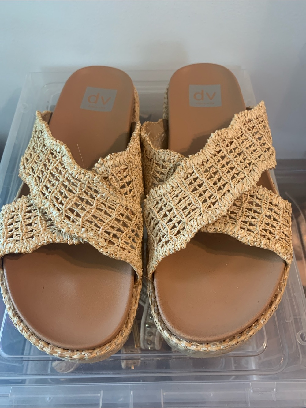 Dolce Vita Natural Woven Slide Sandals in Tan